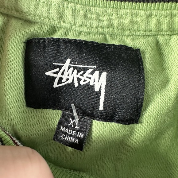 Stussy Shirt Mens XL Green Short Sleeve Stripe Collar Skater Streetwear Surf - Picture 4 of 8